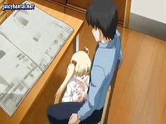 teen anime blonde playing with a hard cock and is caught outside